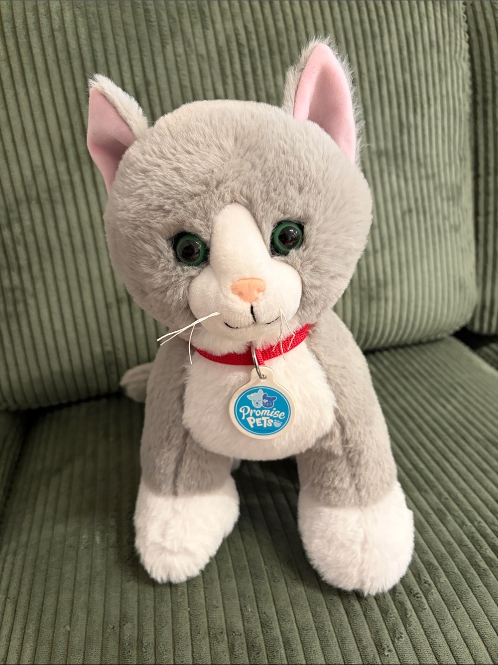 Build-A-Bear Promise Pets Gray and White Cat Plush with Red Collar